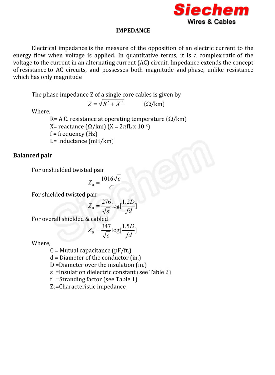 Wire Impedance Chart